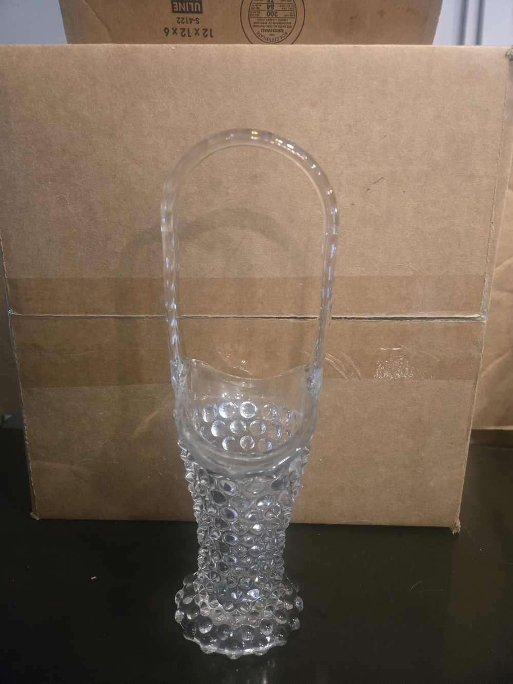 Vintage Fenton Clear Hobnail Glass Basket 10" Pre-1970 Large Hand-Applied Flower